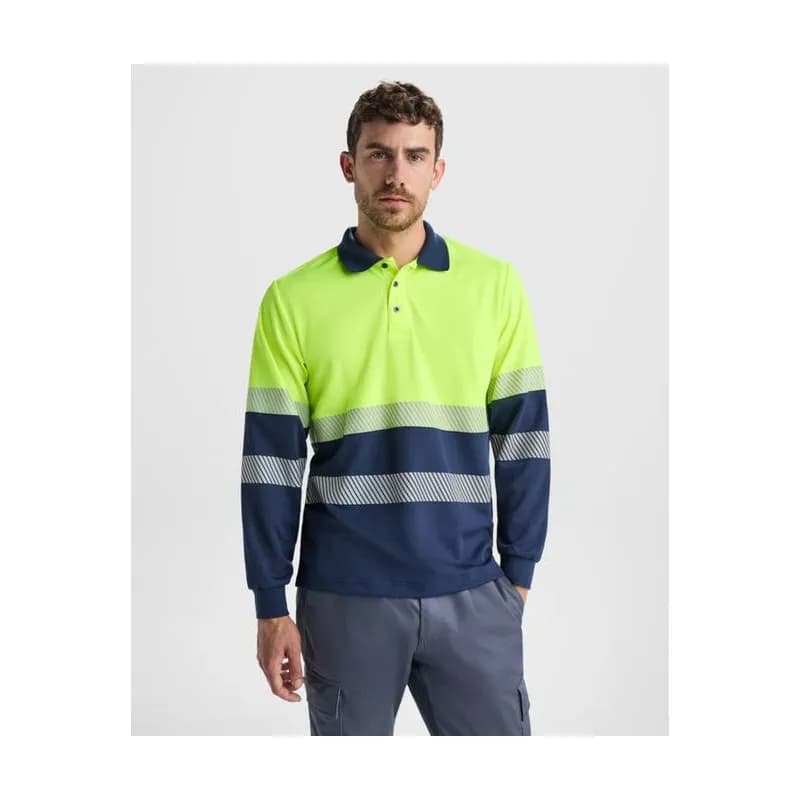 Polo marškinėliai Vega L/S — Tamsiai mėlyna/Signalinė geltona